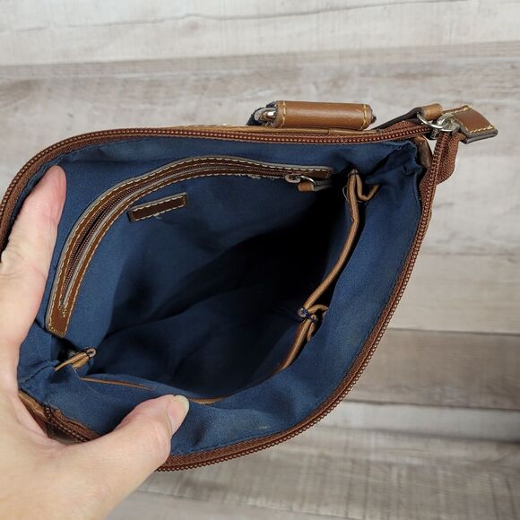 Crossbody Purse CHAPS Straw Vegan Faux Leather Cloth Strap Metal Logo Slim - Picture 6 of 16